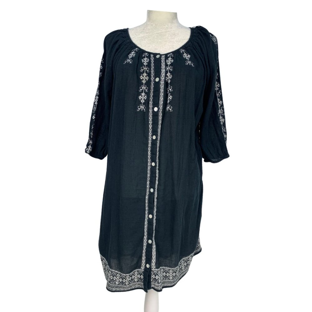 Velvet by Graham & Spencer Embroidered Black Dress Lightweight Bohemian Small